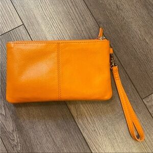 iLi New York Orange Leather Wristlet